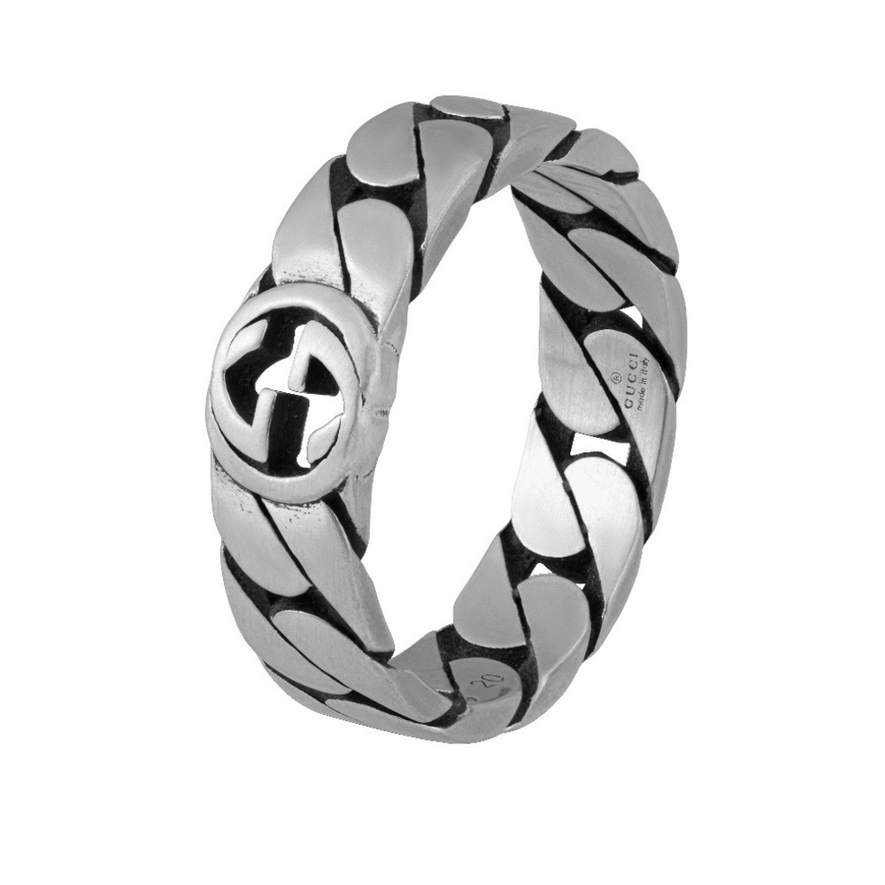 Gucci Wide Ring w Interlocking G Sterling Silver Chain AG 925 661513-J8400-0728